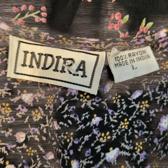 Indira Floral Spliced Button Front, Tie Back Dress with Pockets, Large, EUC - Picture 3 of 3